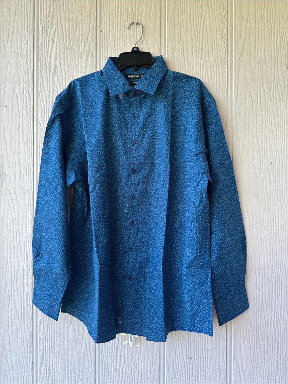 Murano Teal Blue Microprint Button-Up Shirt